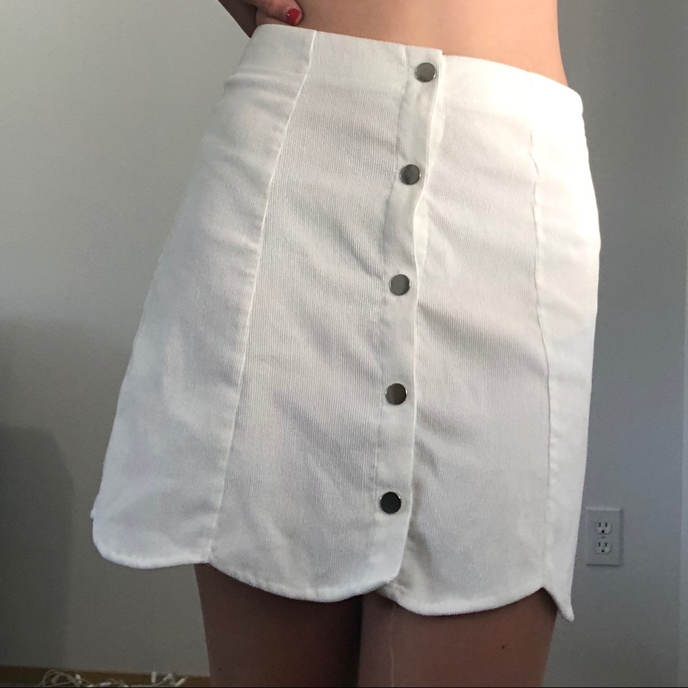 white corduroy mini skirt